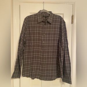John Varvatos USA brown and blue men’s button down. Size large.